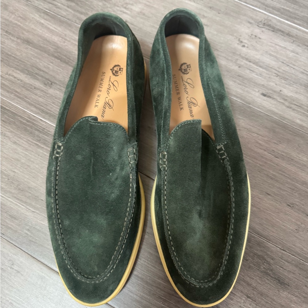 Loro Piana Dark Green Suede Loafers